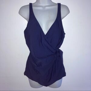 NWT Jantzen Classics Wrap Style Navy Blue One Piece Swimsuit 16